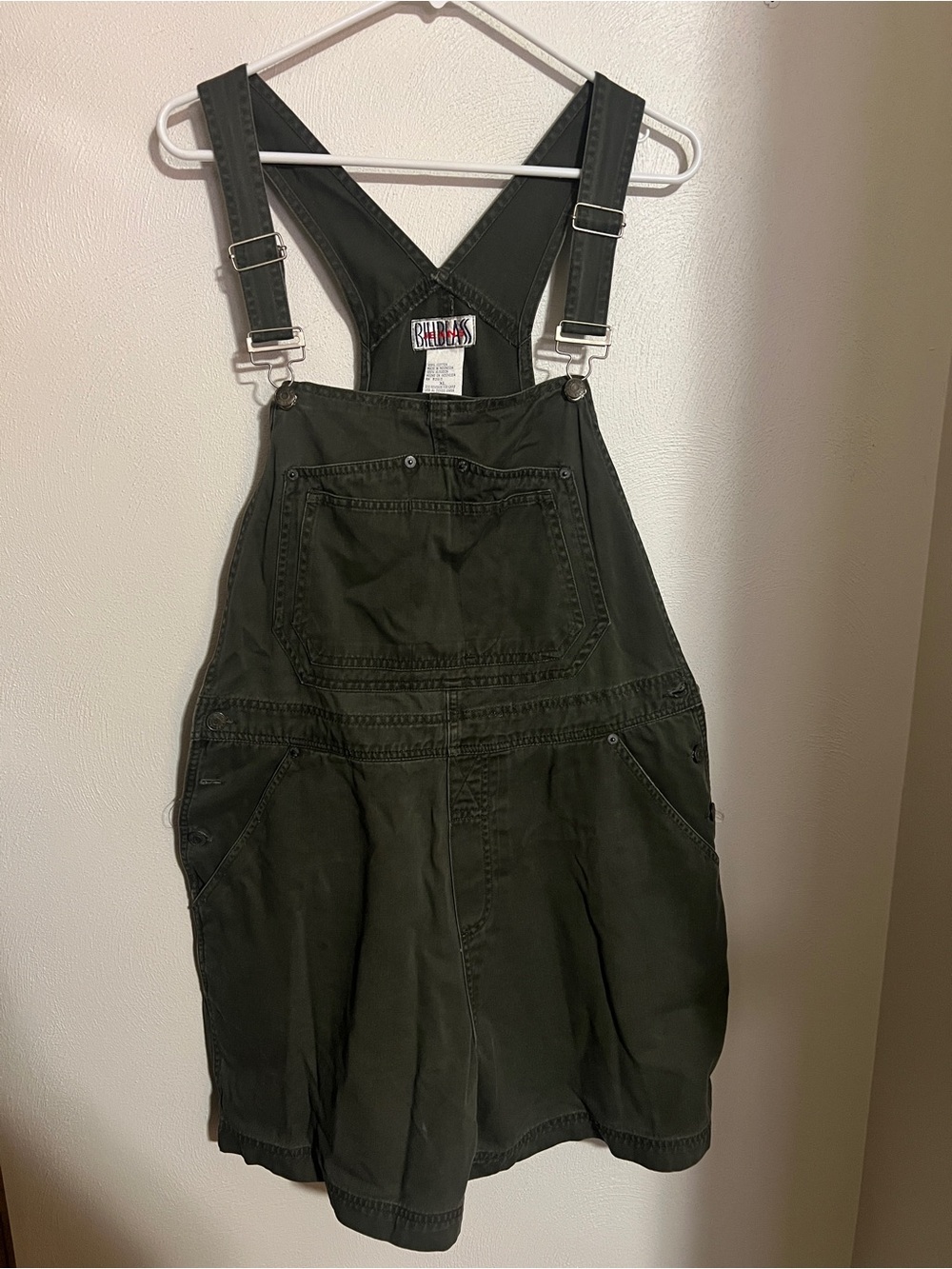 BILL BLASS Vintage Y2K Carpenter Denim Overall Shorts Dark Grey Women's Sz XL